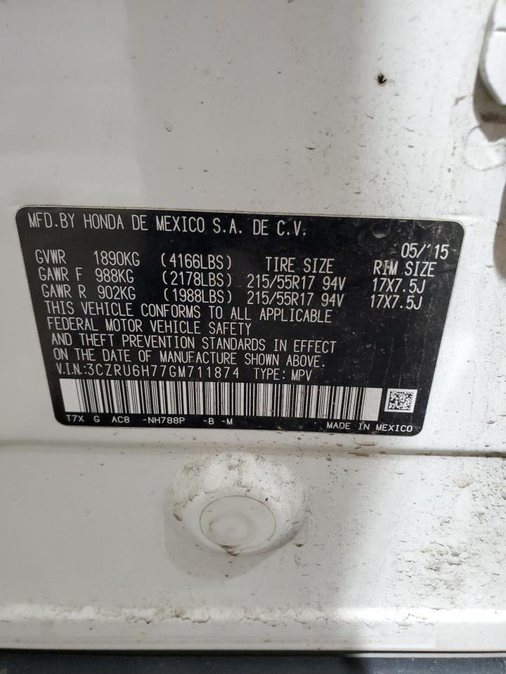 2016 Honda Hr-V Exl VIN: 3CZRU6H77GM711874 Lot: 58794715