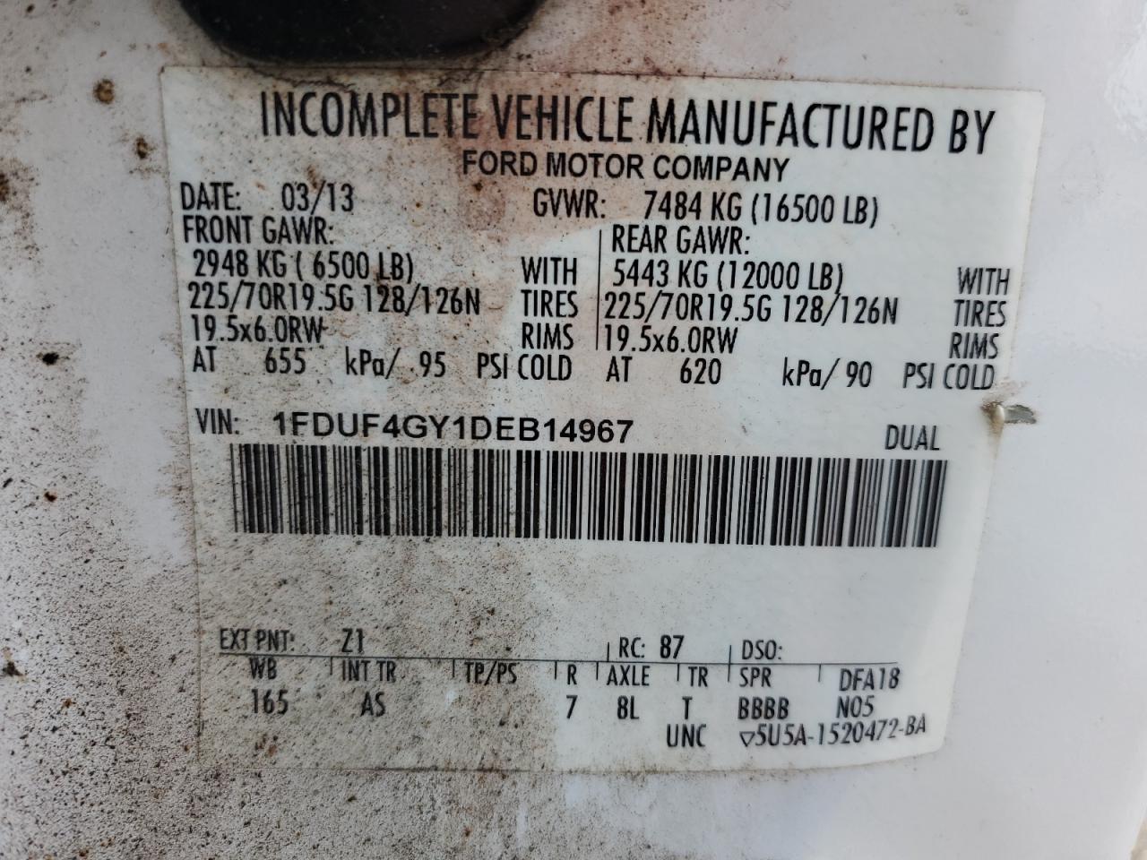 2013 Ford F450 Super Duty VIN: 1FDUF4GY1DEB14967 Lot: 53127525