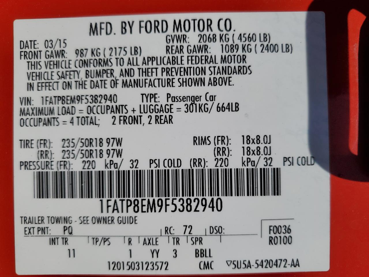 2015 Ford Mustang VIN: 1FATP8EM9F5382940 Lot: 56762445