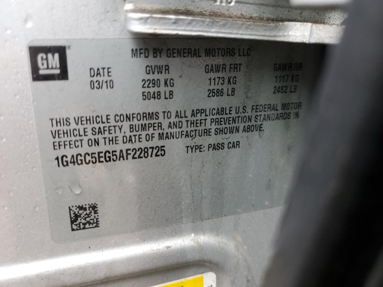 2010 Buick Lacrosse Cxl VIN: 1G4GC5EG5AF228725 Lot: 56136955
