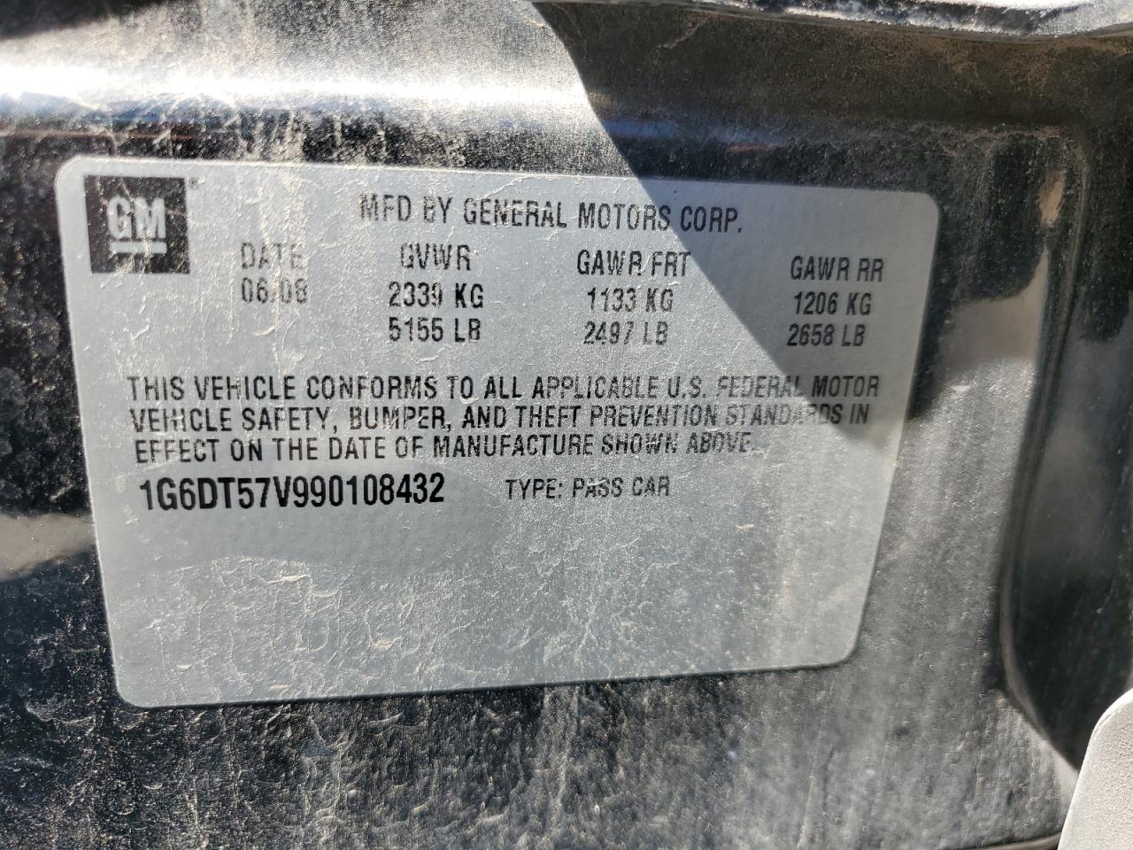 2009 Cadillac Cts Hi Feature V6 VIN: 1G6DT57V990108432 Lot: 56757805