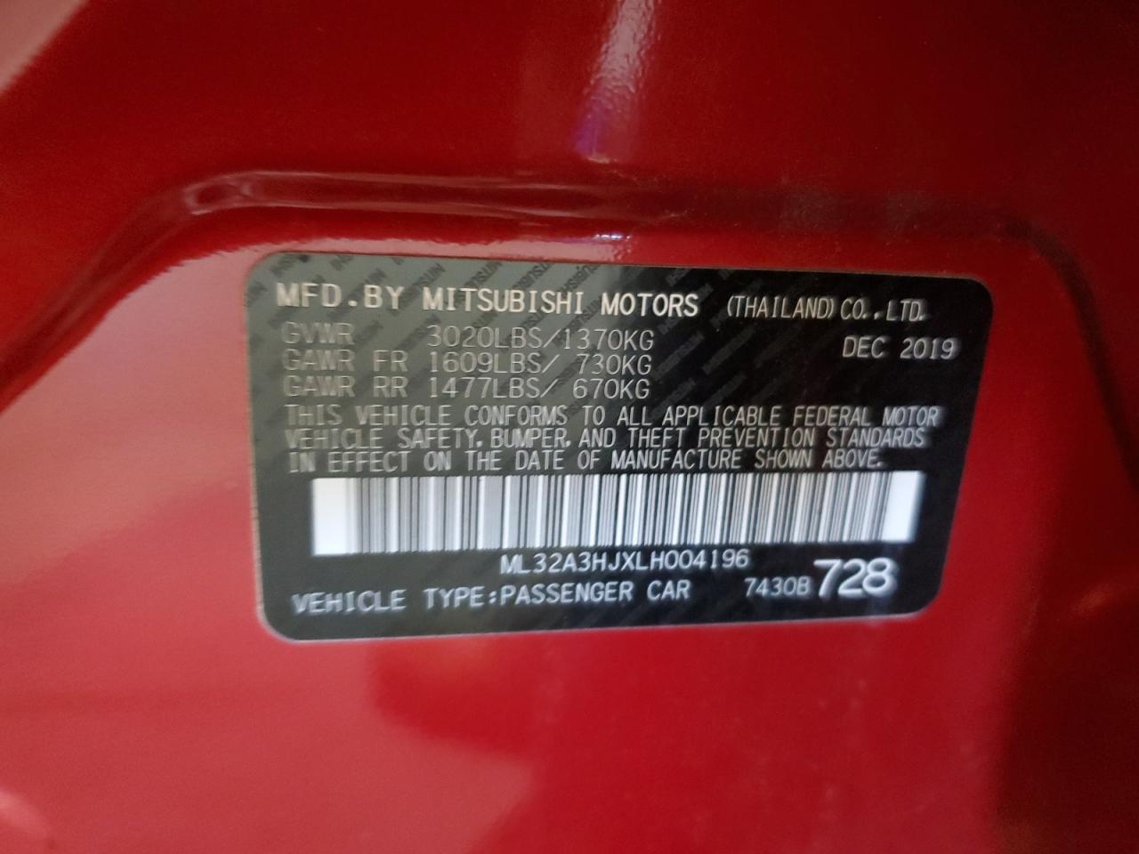 2020 Mitsubishi Mirage Es VIN: ML32A3HJXLH004196 Lot: 56885275