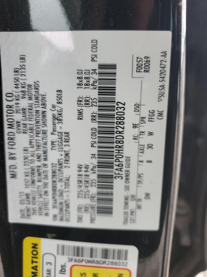 2013 Ford Fusion Se VIN: 3FA6P0HR8DR288032 Lot: 56723715