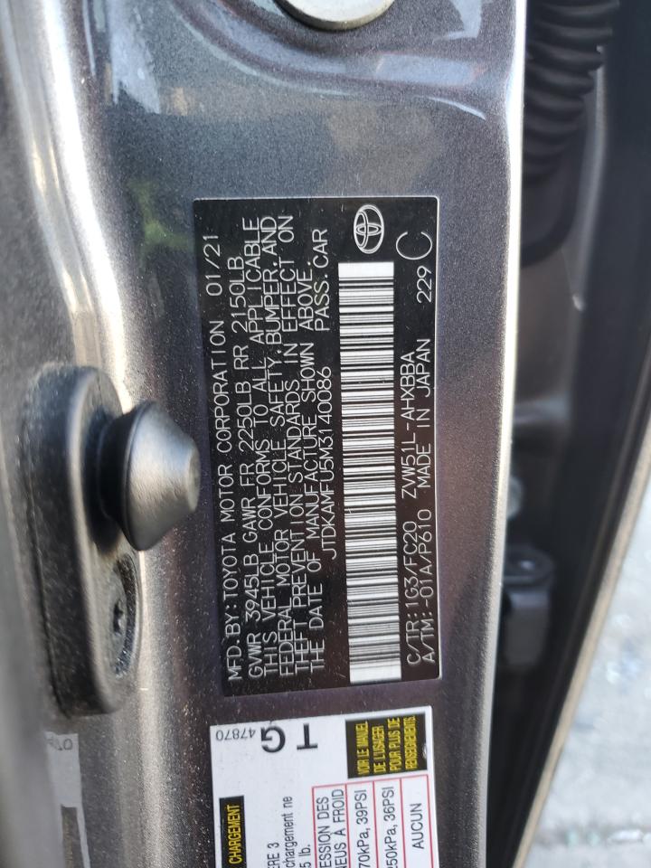 2021 Toyota Prius Special Edition VIN: JTDKAMFU5M3140086 Lot: 56895795
