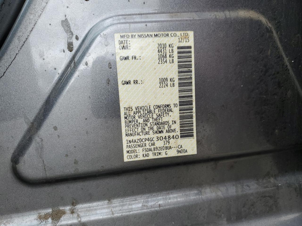 2016 Nissan Leaf S VIN: 1N4AZ0CP4GC304840 Lot: 56548075