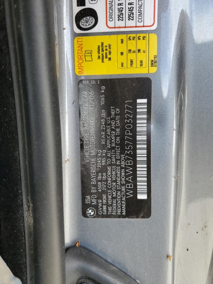 2007 BMW 335 I VIN: WBAWB73577P032771 Lot: 57176575