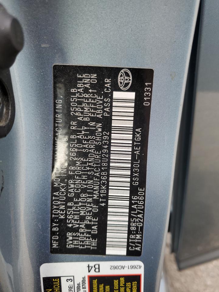 2008 Toyota Avalon Xl VIN: 4T1BK36B18U294392 Lot: 56764705