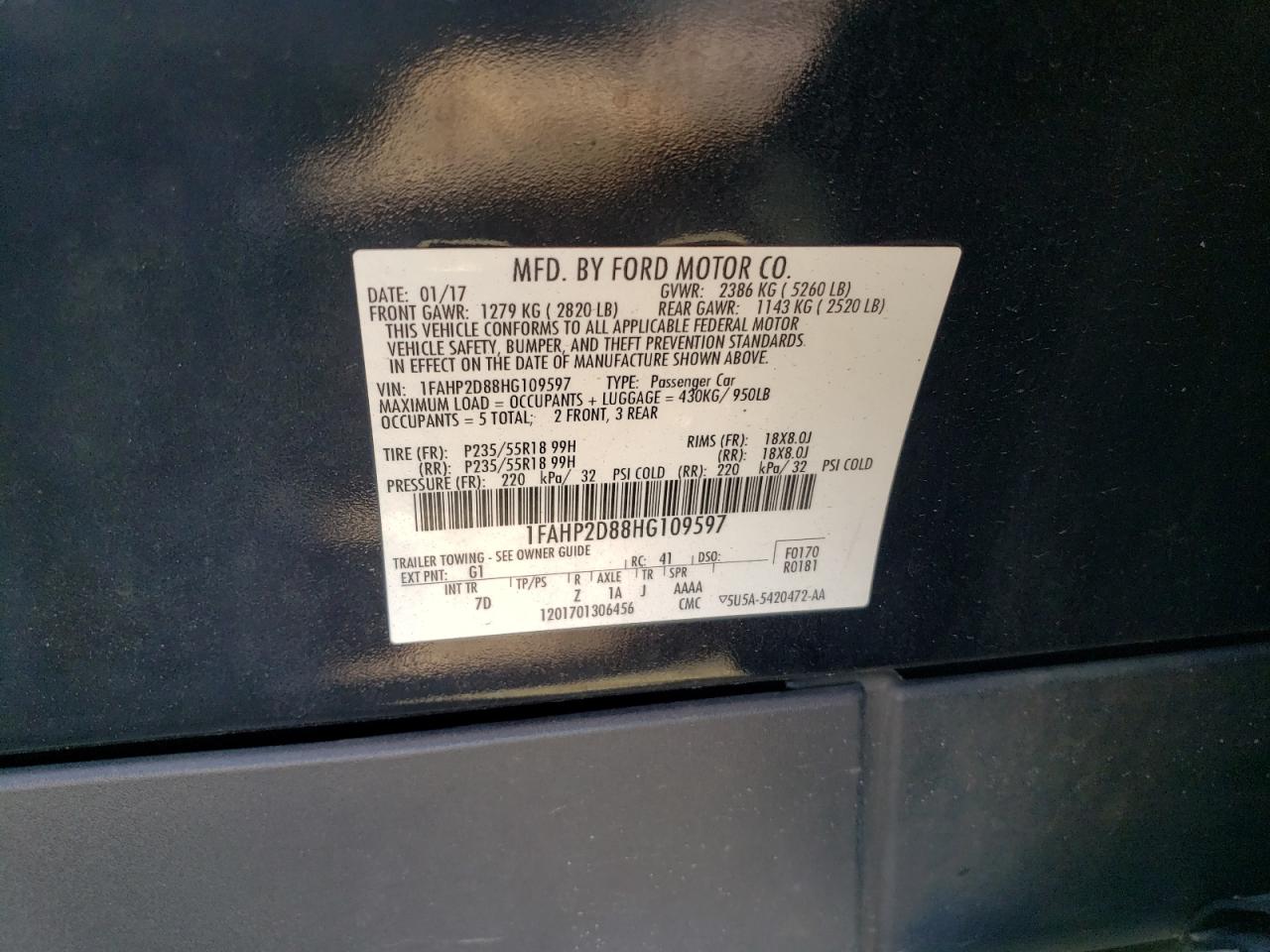 2017 Ford Taurus Se VIN: 1FAHP2D88HG109597 Lot: 55512025