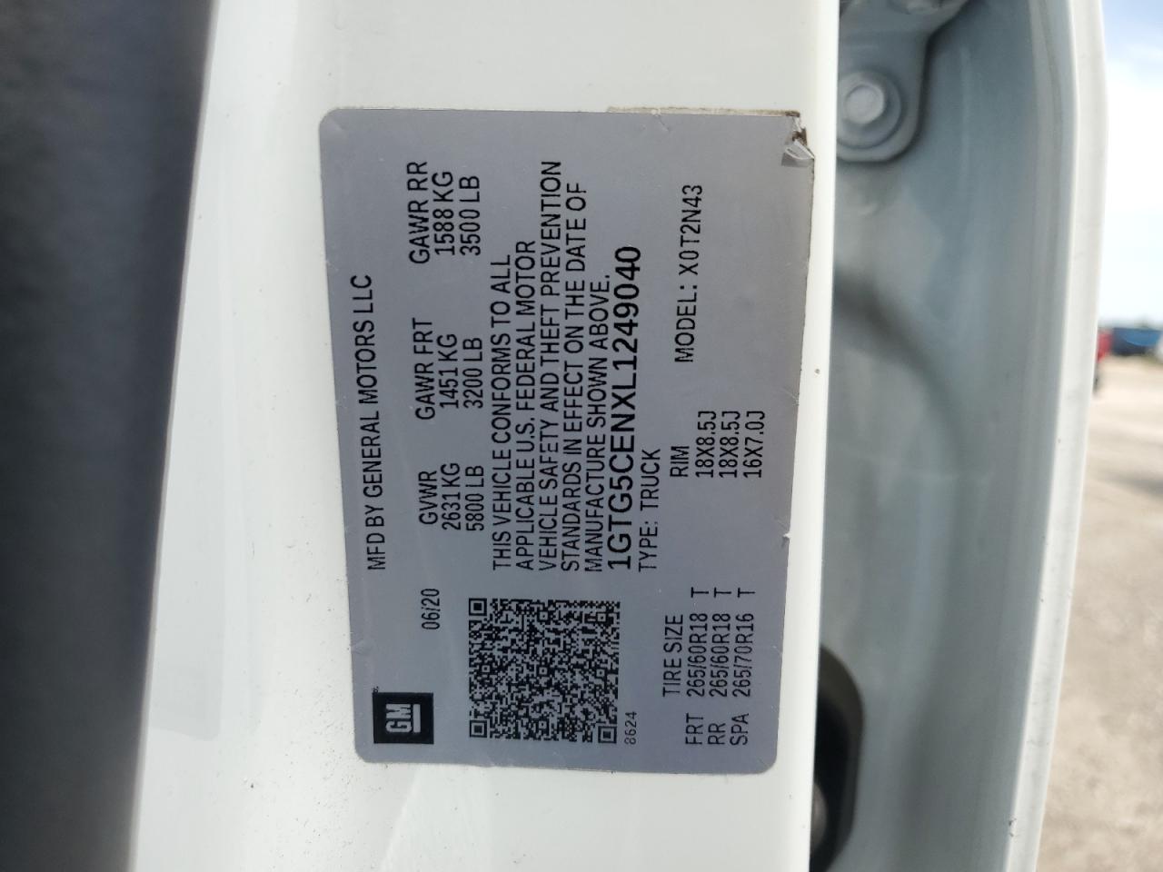 2020 GMC Canyon Sle VIN: 1GTG5CENXL1249040 Lot: 56741005
