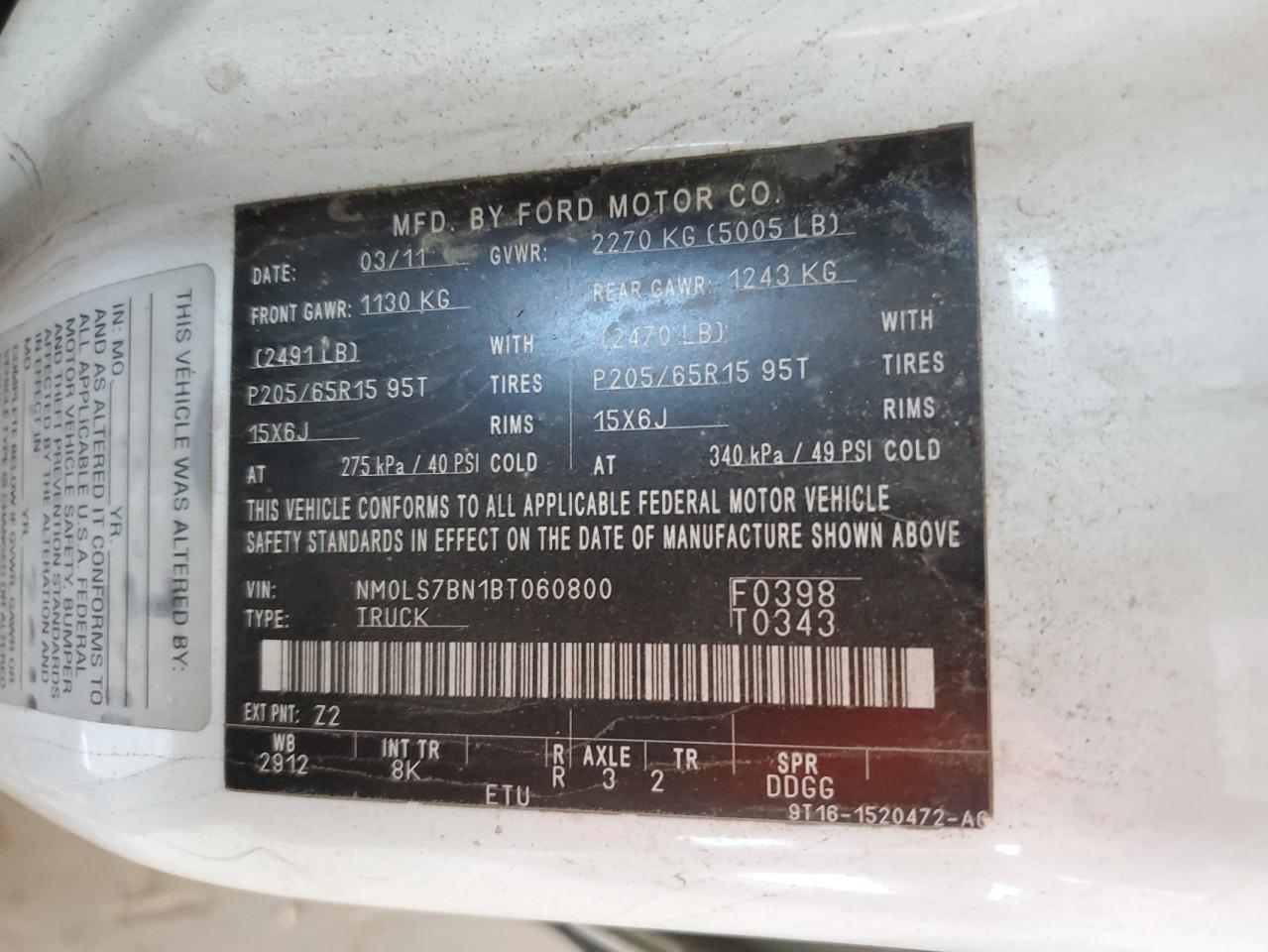 2011 Ford Transit Connect Xlt VIN: NM0LS7BN1BT060800 Lot: 56986955