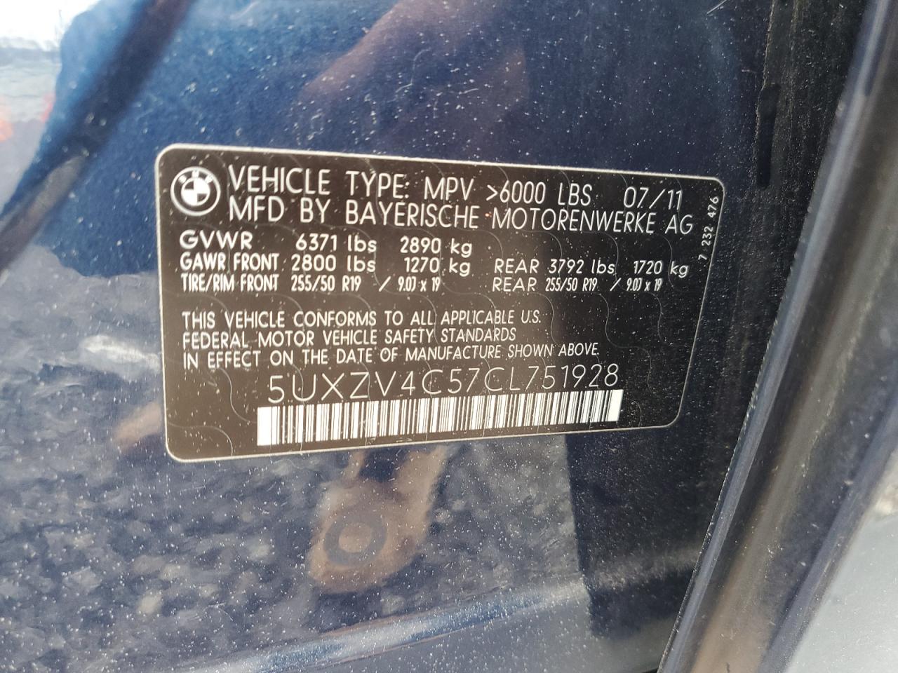 2012 BMW X5 xDrive35I VIN: 5UXZV4C57CL751928 Lot: 56091985