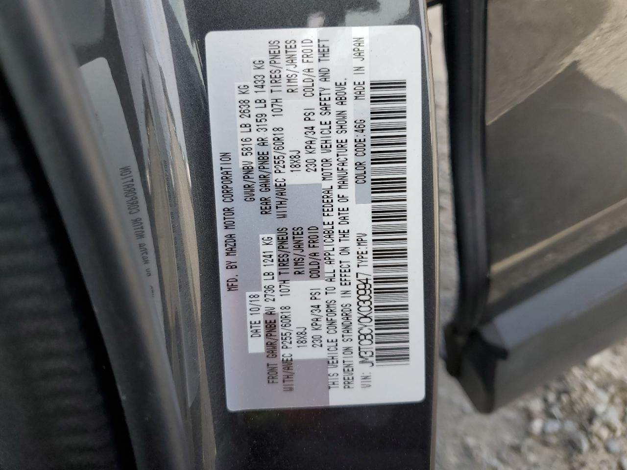 2019 Mazda Cx-9 Touring VIN: JM3TCBCY0K0309947 Lot: 56897815