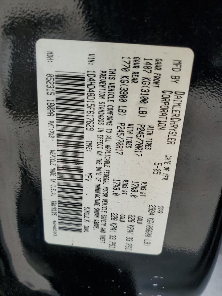 2005 Dodge Durango Slt VIN: 1D4HD48D15F617629 Lot: 58730925