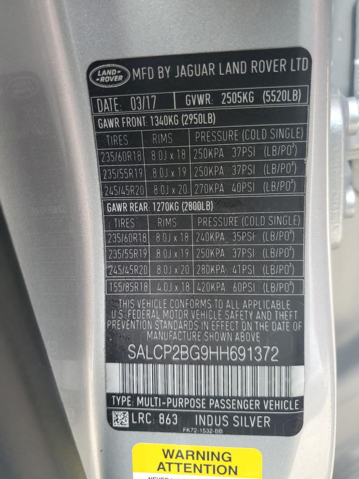 2017 Land Rover Discovery Sport Se VIN: SALCP2BG9HH691372 Lot: 56037615