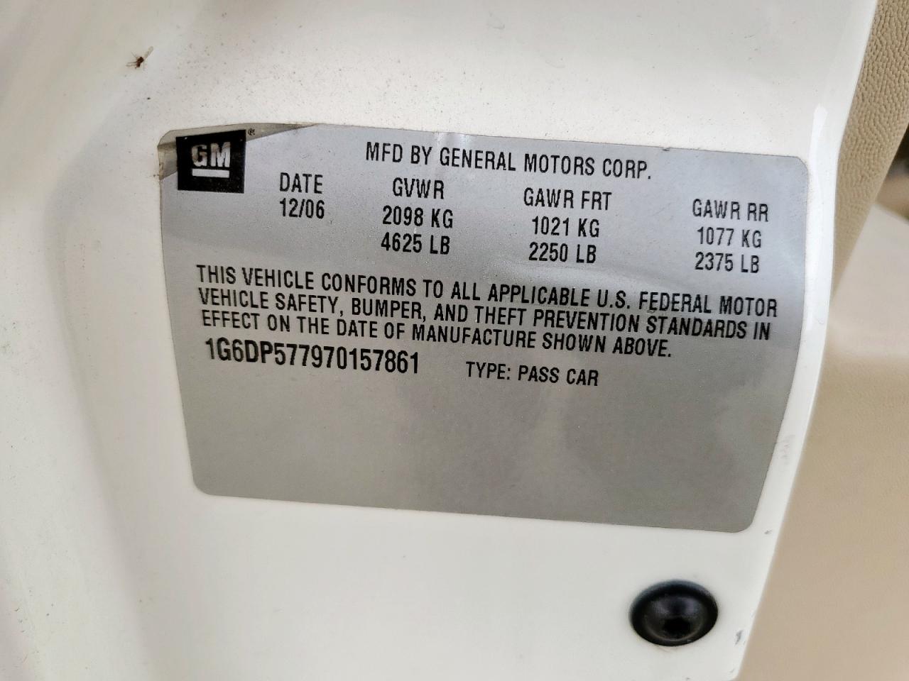 2007 Cadillac Cts Hi Feature V6 VIN: 1G6DP577970157861 Lot: 93669795