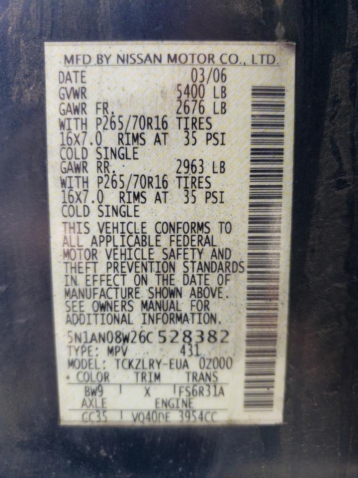 2006 Nissan Xterra Off Road VIN: 5N1AN08W26C528382 Lot: 55052725