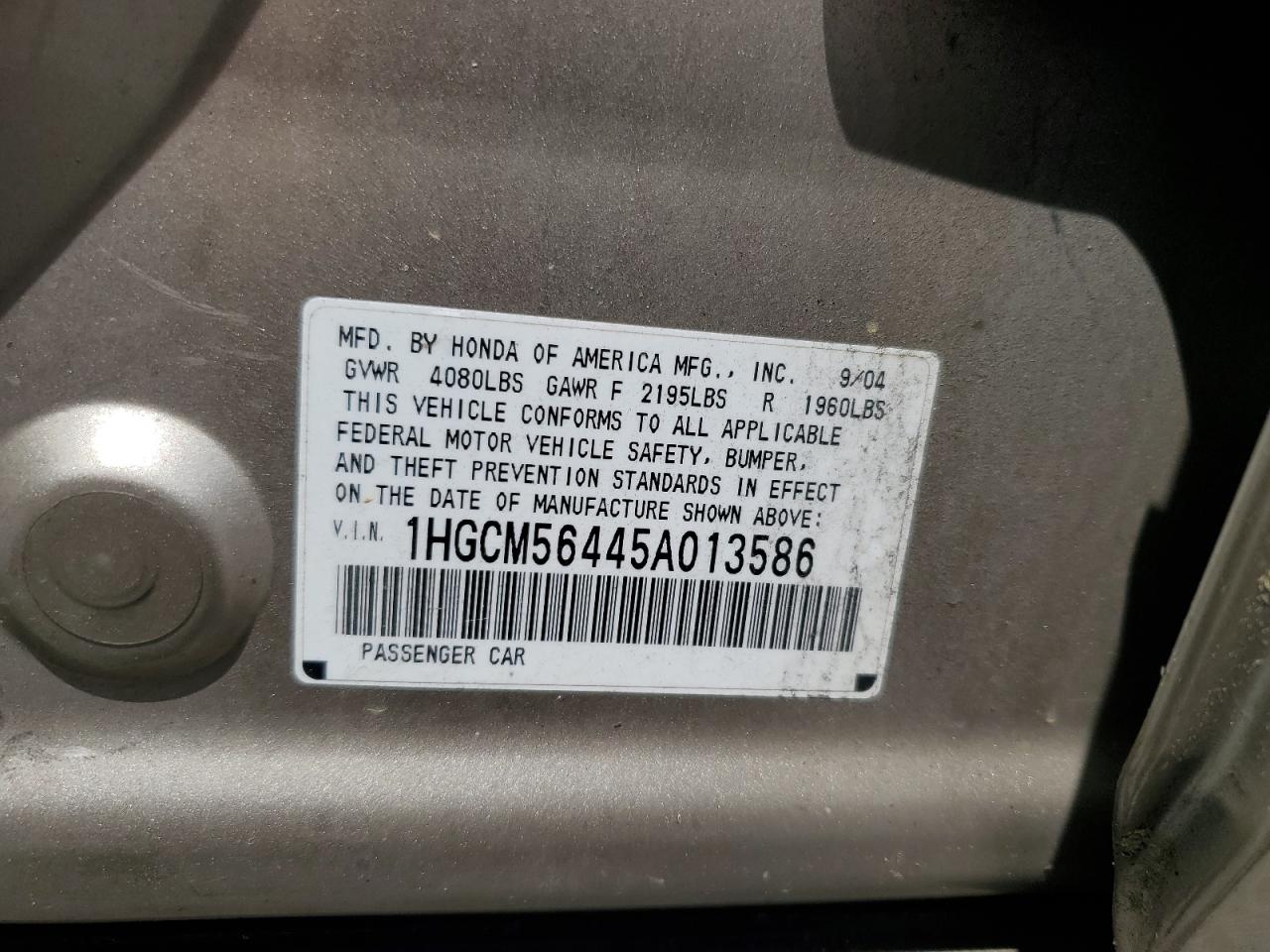 2005 Honda Accord Lx VIN: 1HGCM56445A013586 Lot: 68068505