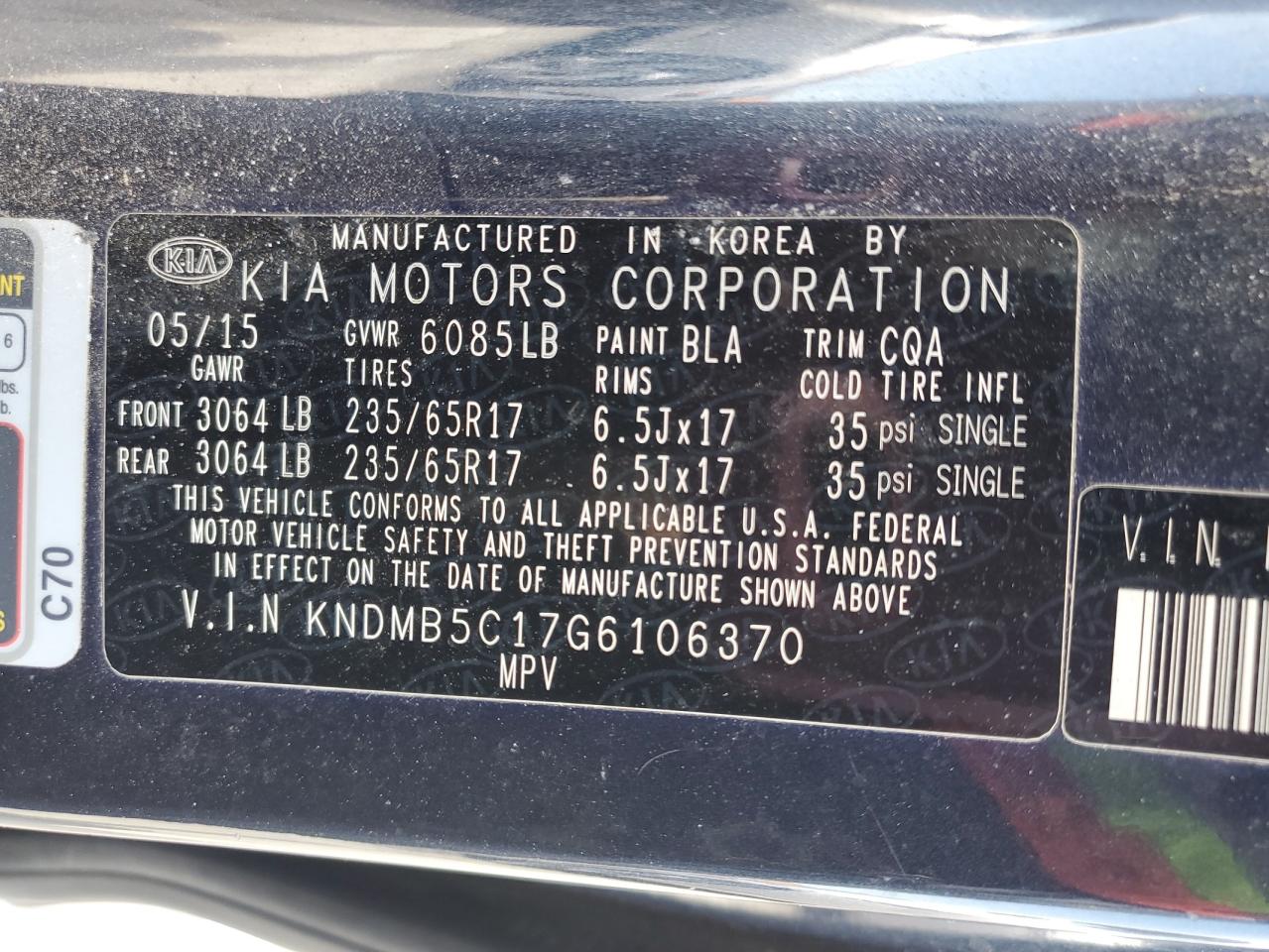 2016 Kia Sedona Lx VIN: KNDMB5C17G6106370 Lot: 57312575