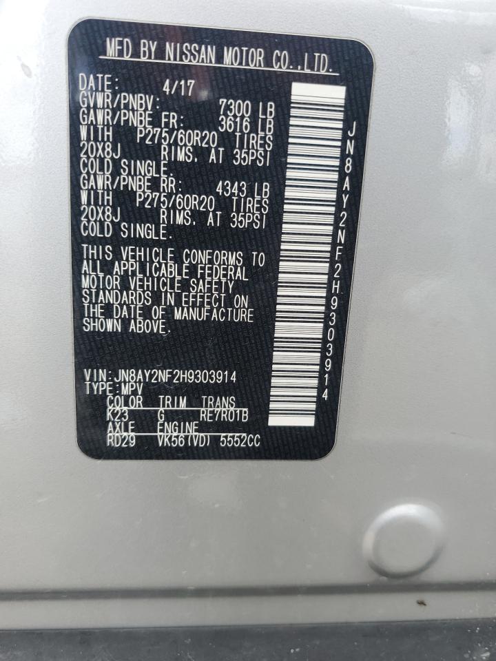 2017 Nissan Armada Platinum VIN: JN8AY2NF2H9303914 Lot: 55152045