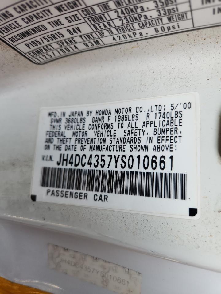 2000 Acura Integra Ls VIN: JH4DC4357YS010661 Lot: 58376325