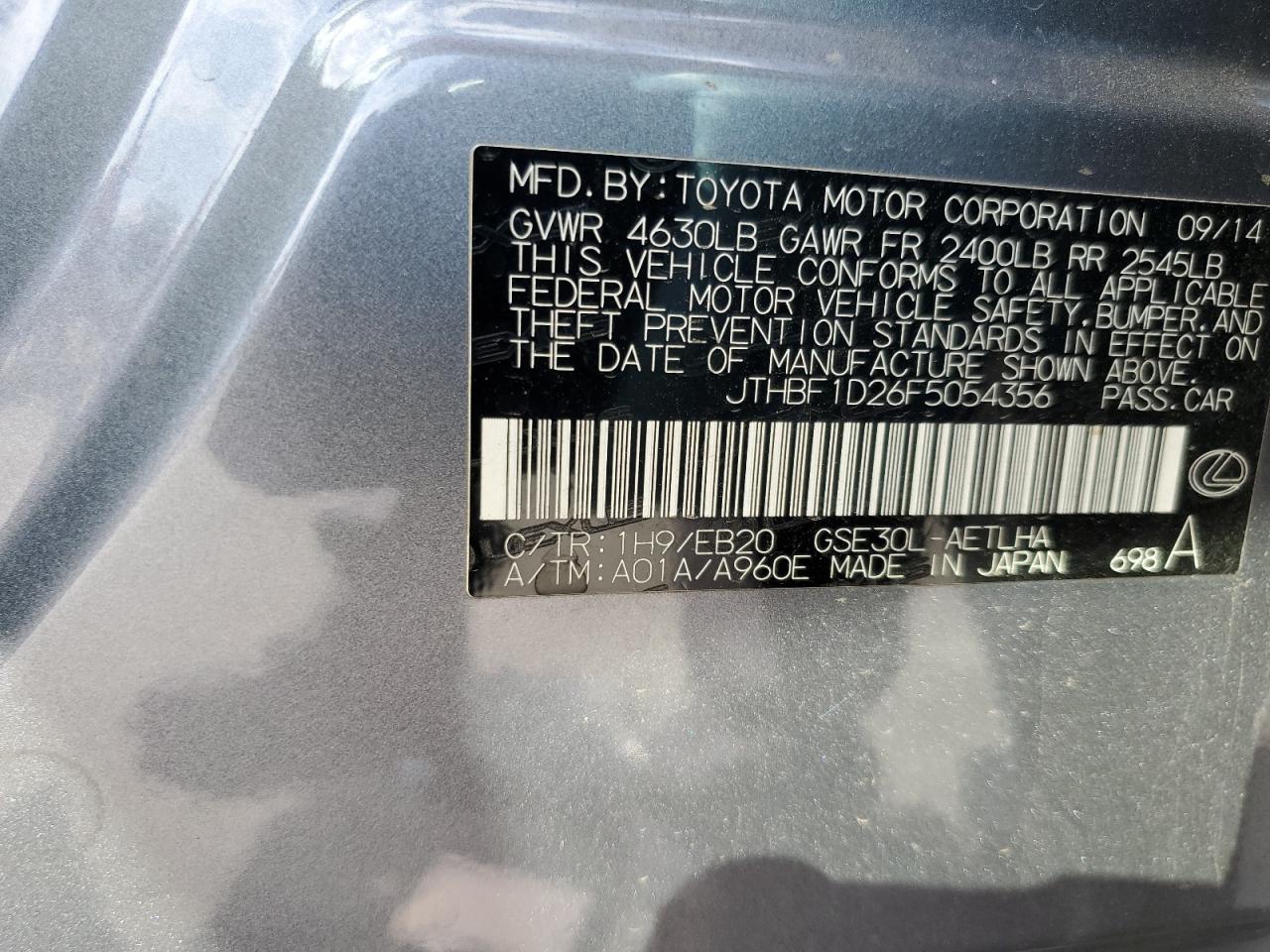 2015 Lexus Is 250 VIN: JTHBF1D26F5054356 Lot: 56242655