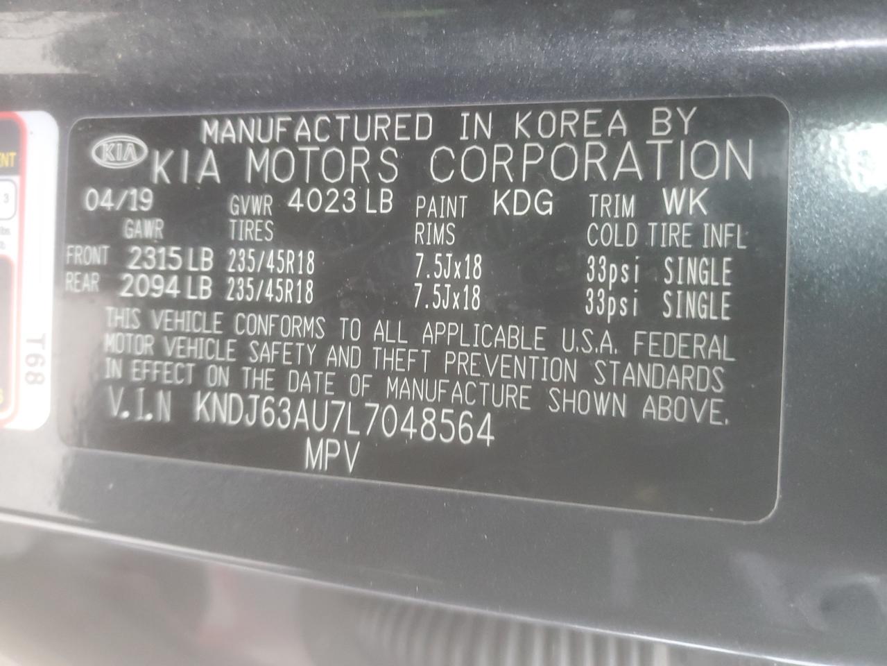 2020 Kia Soul Gt Line VIN: KNDJ63AU7L7048564 Lot: 58190165