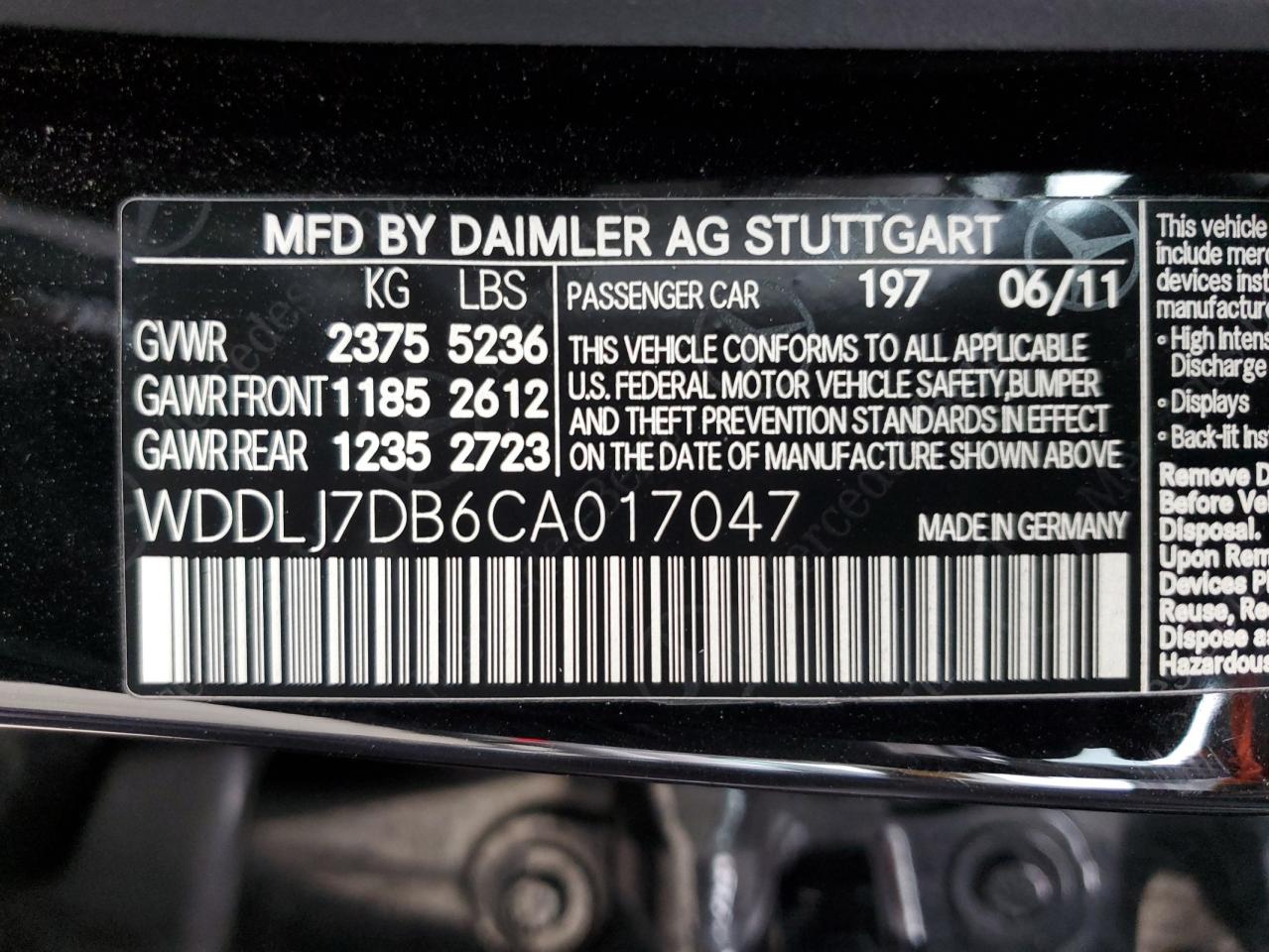 2012 Mercedes-Benz Cls 550 VIN: WDDLJ7DB6CA017047 Lot: 55266625