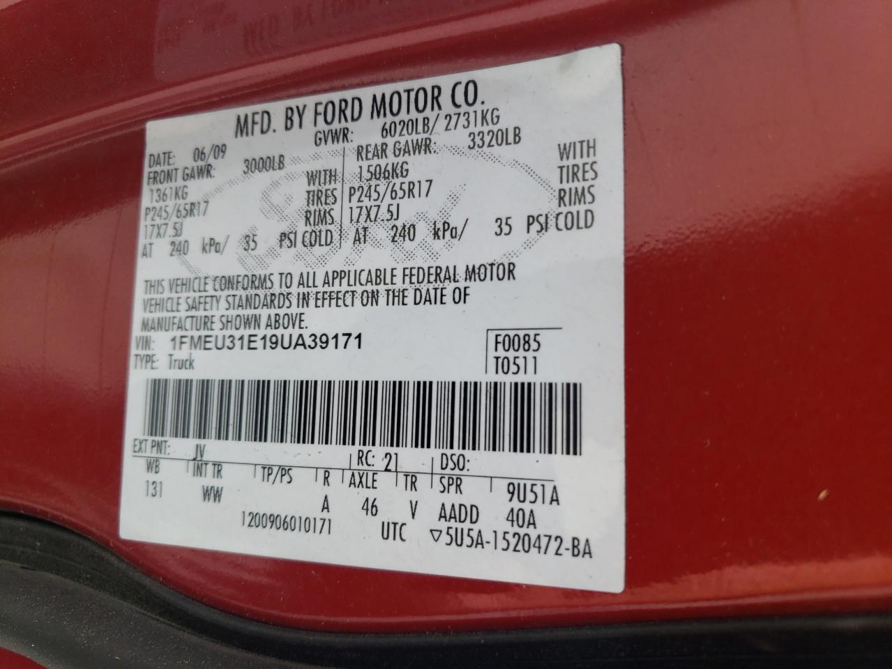 2009 Ford Explorer Sport Trac Xlt VIN: 1FMEU31E19UA39171 Lot: 57268975