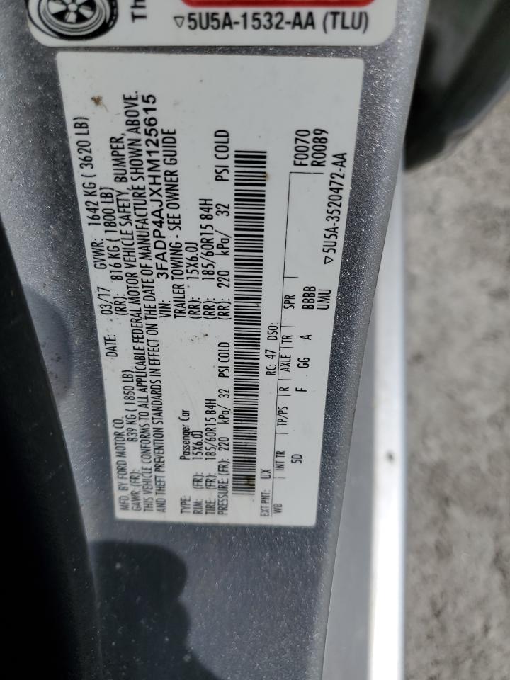 2017 Ford Fiesta S VIN: 3FADP4AJXHM125615 Lot: 58592155