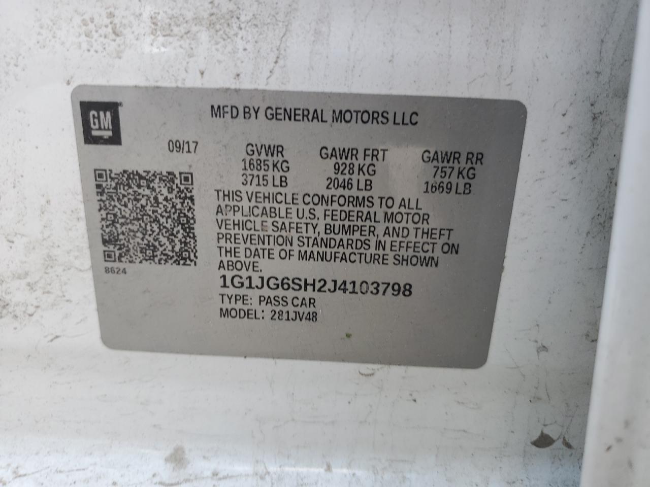 2018 Chevrolet Sonic VIN: 1G1JG6SH2J4103798 Lot: 57326595