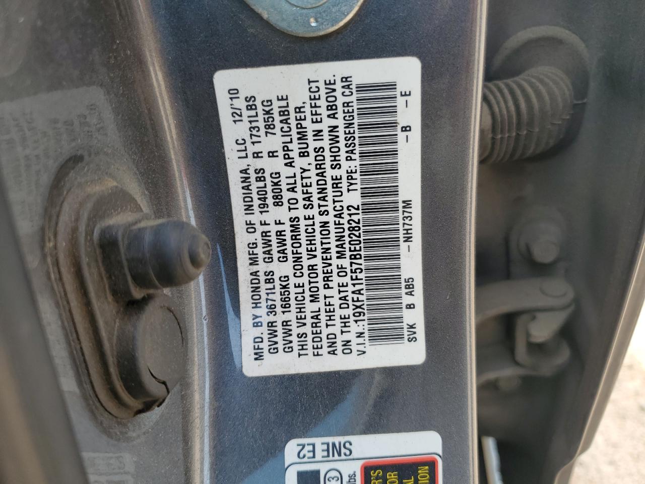 2011 Honda Civic Lx VIN: 19XFA1F57BE028212 Lot: 70634935