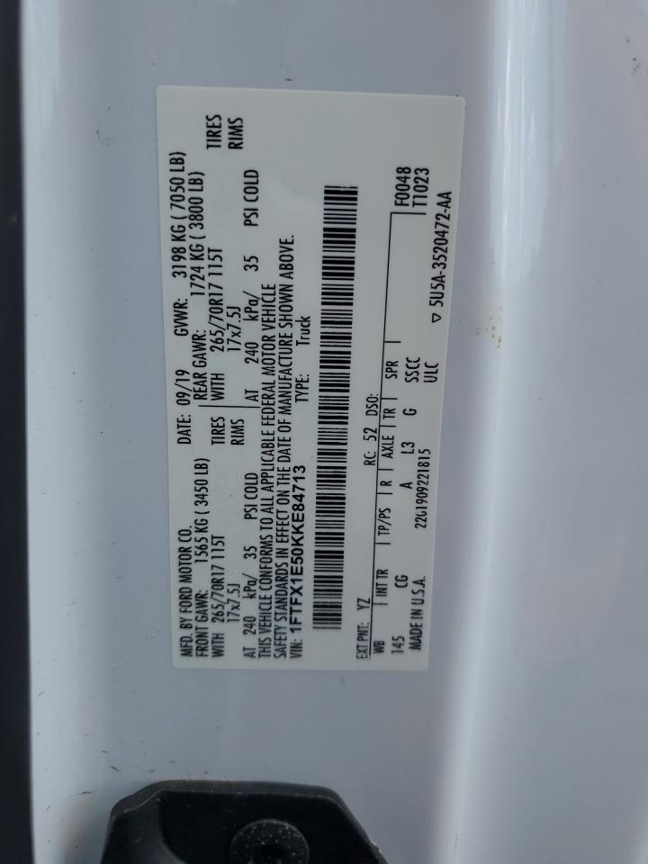 2019 Ford F150 Super Cab VIN: 1FTFX1E50KKE84713 Lot: 56750035