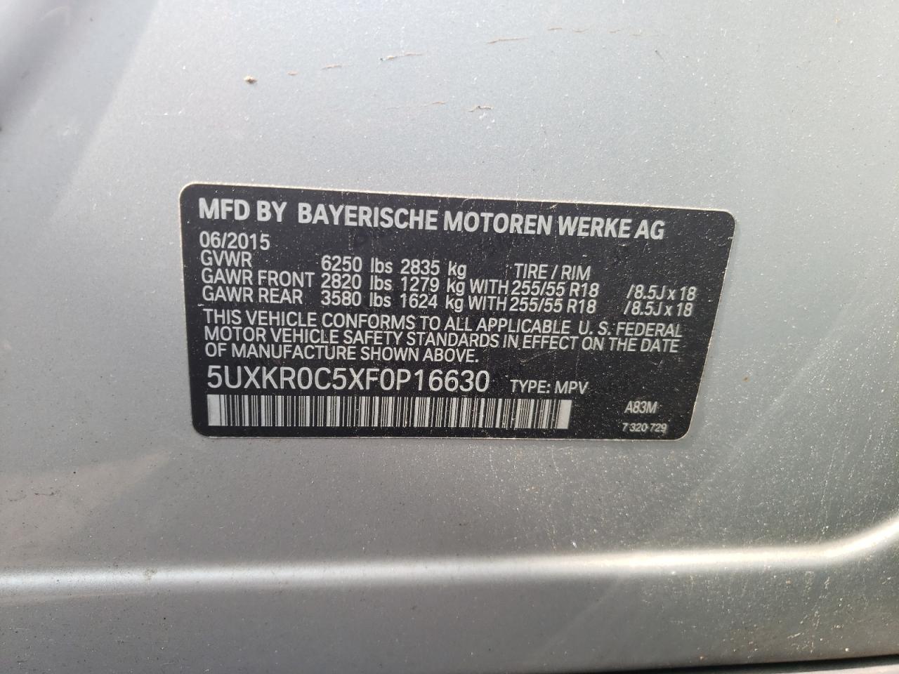 2015 BMW X5 xDrive35I VIN: 5UXKR0C5XF0P16630 Lot: 56905945