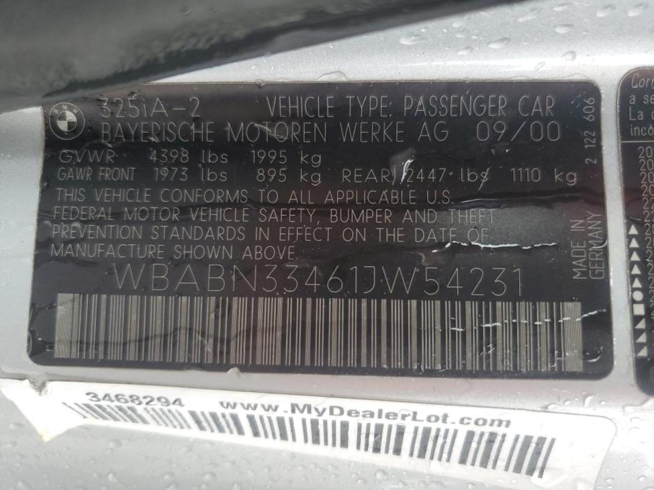 wbabn33461jw54231 WBABN33461JW54231 2001 BMW 325 Ci