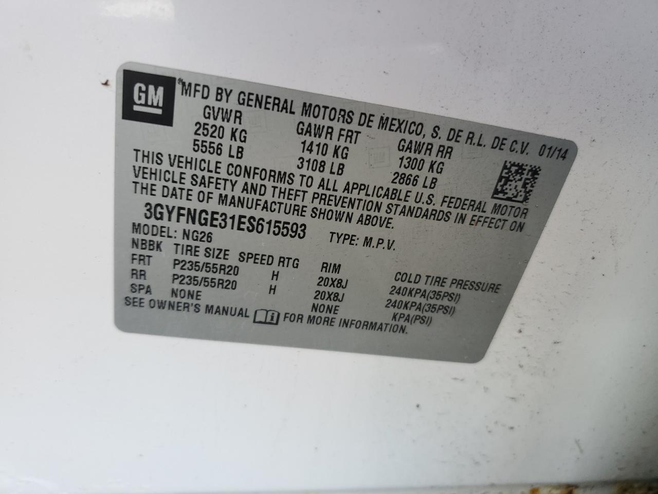 2014 Cadillac Srx Premium Collection VIN: 3GYFNGE31ES615593 Lot: 56785775