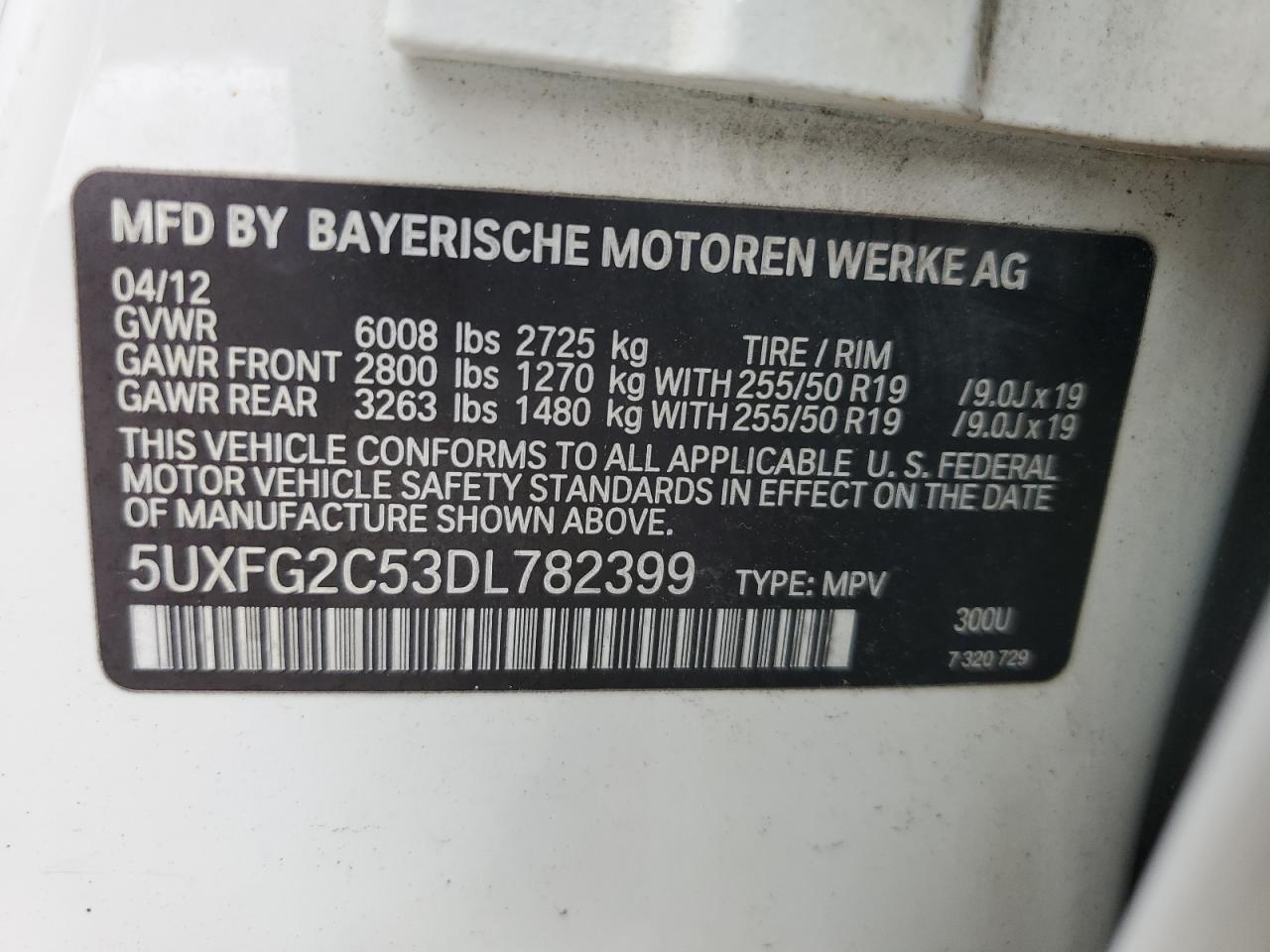 2013 BMW X6 xDrive35I VIN: 5UXFG2C53DL782399 Lot: 58097895