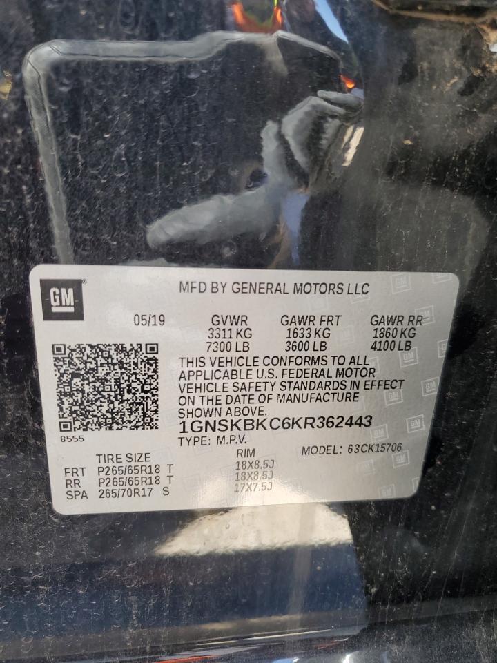 2019 Chevrolet Tahoe K1500 Lt VIN: 1GNSKBKC6KR362443 Lot: 56574775