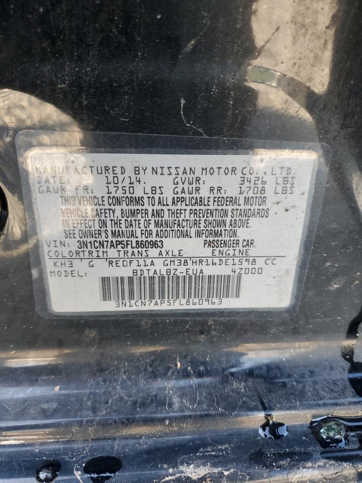 2015 Nissan Versa S VIN: 3N1CN7AP5FL860963 Lot: 56568345