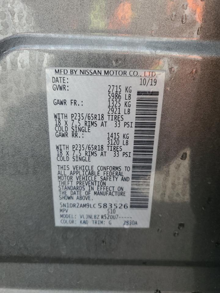 VIN: 5N1DR2AM9LC583526 2020 NISSAN PATHFINDER