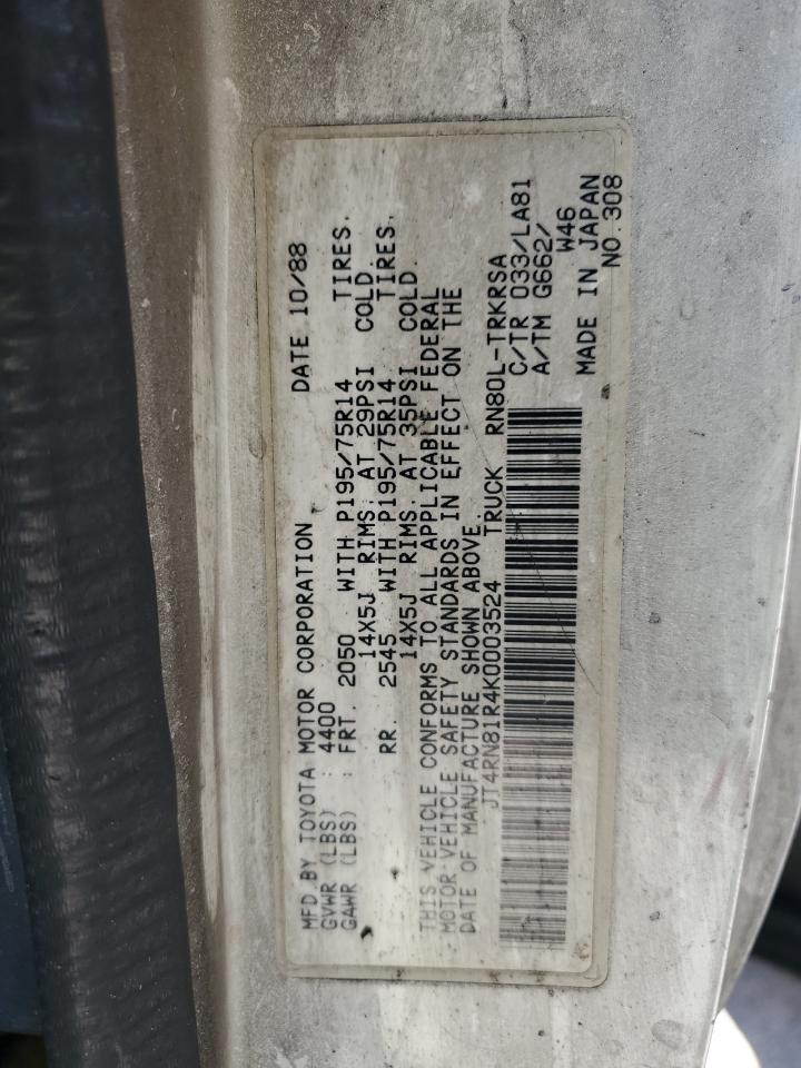 1989 Toyota Pickup 1/2 Ton Short Wheelbase VIN: JT4RN81R4K0003524 Lot: 56073845
