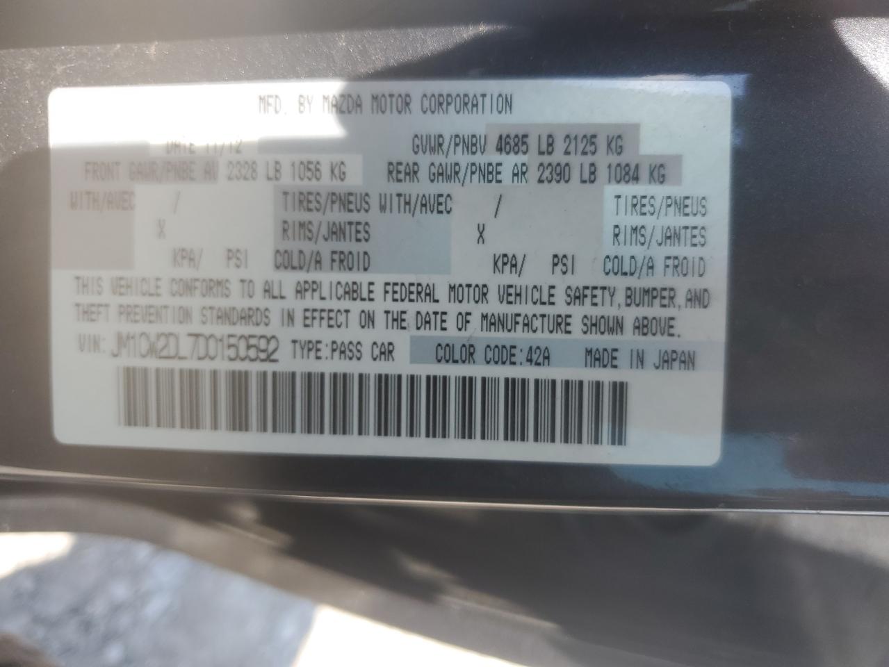2013 Mazda 5 VIN: JM1CW2DL7D0150592 Lot: 57086725