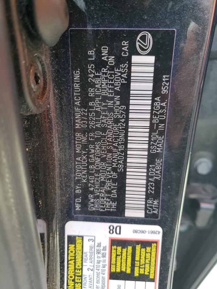 2022 Lexus Es 350 Base VIN: 58ADZ1B19NU124579 Lot: 56700635