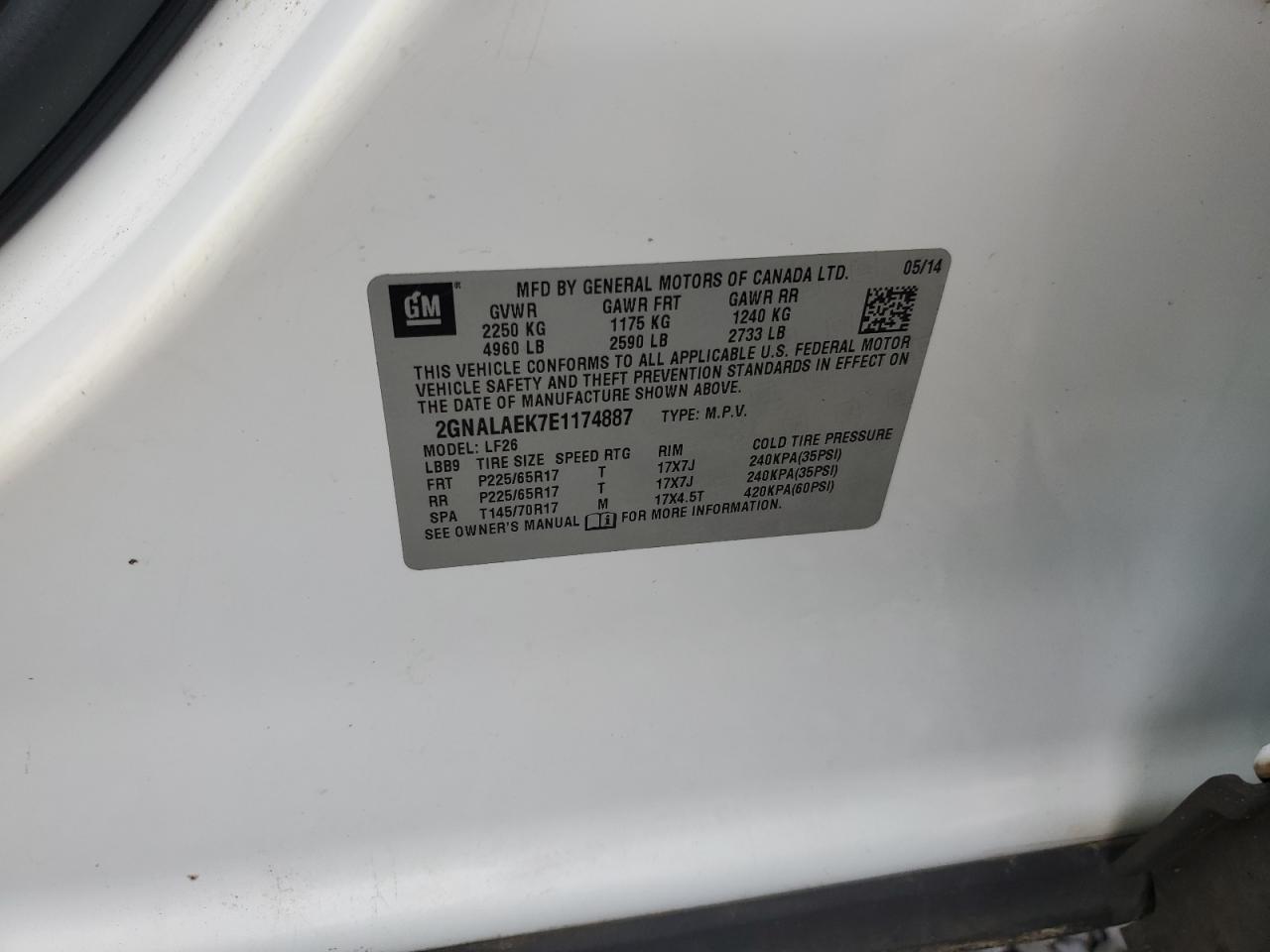 2014 Chevrolet Equinox Ls VIN: 2GNALAEK7E1174887 Lot: 56493075