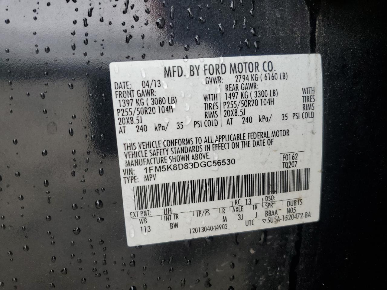 2013 Ford Explorer Xlt VIN: 1FM5K8D83DGC56530 Lot: 56302785