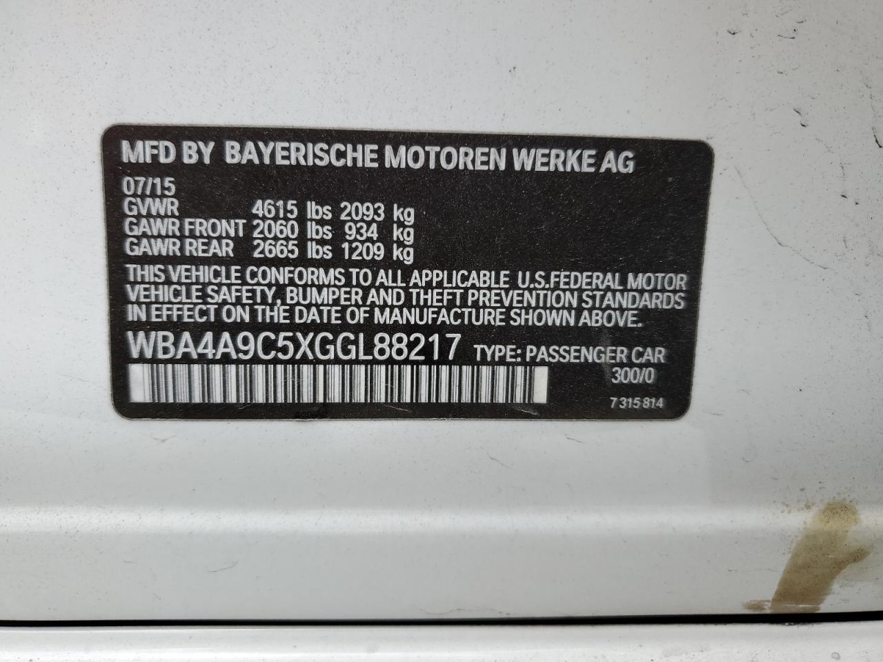 2016 BMW 428 I Gran Coupe Sulev VIN: WBA4A9C5XGGL88217 Lot: 56956985
