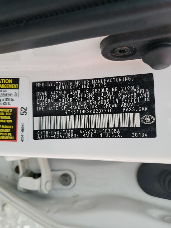 2019 Toyota Camry L VIN: 4T1B11HK9KU207740 Lot: 56944345