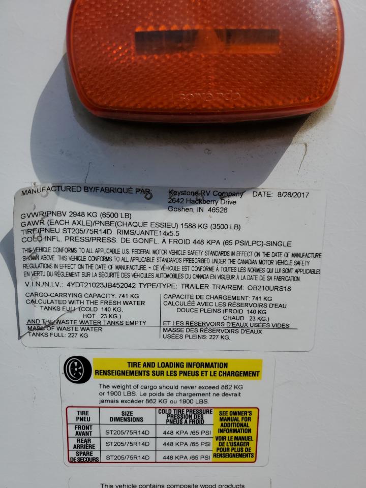 2018 Kutb Outbakloft VIN: 4YDT21023JB452042 Lot: 56894325