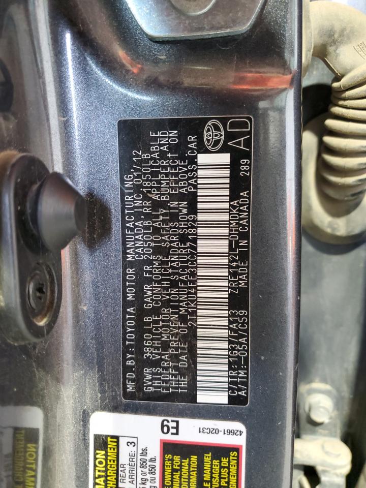 2012 Toyota Corolla Matrix VIN: 2T1KU4EE3CC771829 Lot: 58046185