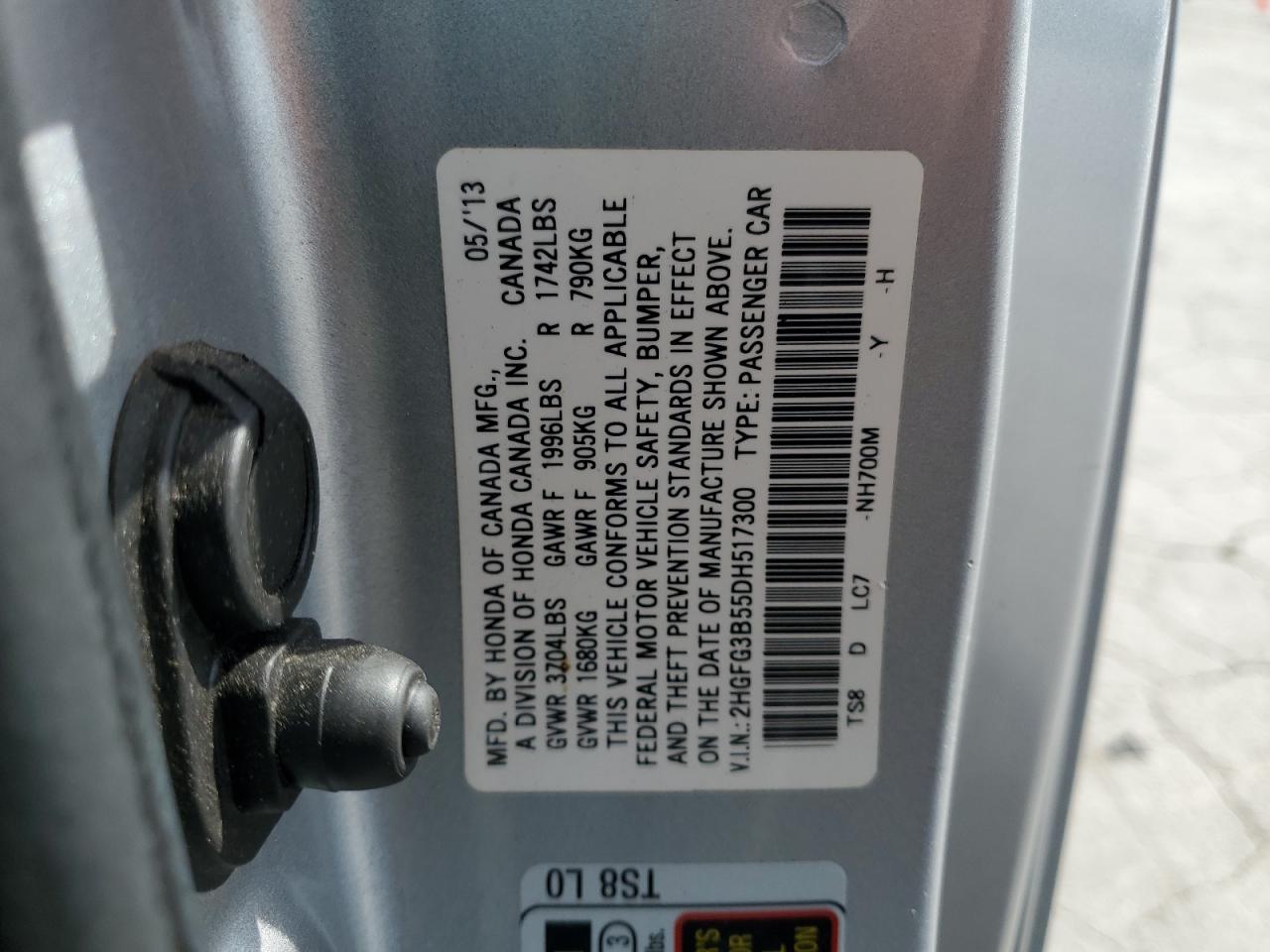 2013 Honda Civic Lx VIN: 2HGFG3B55DH517300 Lot: 55486385