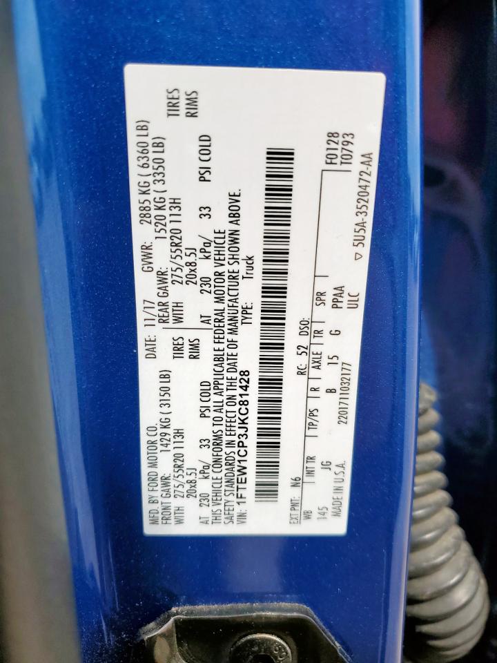 2018 Ford F150 Supercrew VIN: 1FTEW1CP3JKC81428 Lot: 58023135